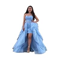 Short Front Long Back Crystal Ribbon Prom Formal Party Dresses Lace Ruffles Tulle 2024