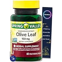Standardized Extract Olive Leaf, Spring Valley Dietary Supplement, 150 mg, 60 Count Capsules and Bookmark Gift of YOLOMOLO