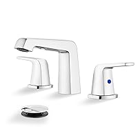 gotonovo Bathroom Sink Faucet 3 Holes 2 Handles Widespread 8 Inch Bath Faucet with Pop Up Drain Hot Cold Water Supply Lines Lavatory Vanity Faucet Set Thick 7 Head Polish Chrome
