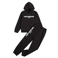 SHENHE Boy's 2 Piece Outfits Letter Print Long Sleeve Hoodie and Sweatpants Sweatsuits