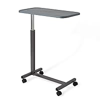 Medline Adjustable Overbed Bedside Table with Wheels, Great for Hospital Use or At Home as Bed Tray, Composite Table Top GREY 30X15
