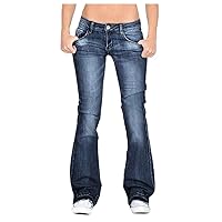 Womens Flare Jeans High Waisted Wide Leg Baggy Jean for Women Jeans 90s Vintage Bootcut Jeans High Stretch Mid Rise Straight Leg Ripped Jeans Boot Cut Pull On Denim Pants (Navy,XS)