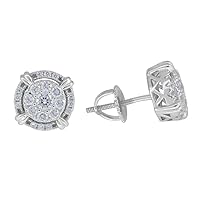 925 Sterling Silver Womens Mens Unisex Round CZ Stud Flower Cluster Fashion Earrings Measures 9.4x Jewelry for Men