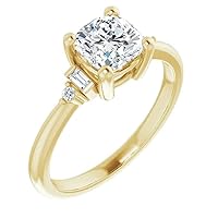 10K/14K/18K Solid Yellow Gold Handmade Engagement Ring 1.0 CT Cushion Cut Moissanite Diamond Solitaire Wedding/Bridal Gift for Women/Her Gorgeous Ring