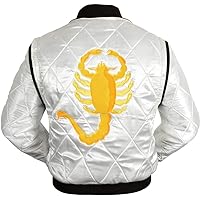 Drive Jacket Scorpion - Ryan Gosling Jacket - White Scorpion Logo Quilted Satin Bomber Jacket Men