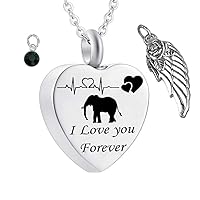 misyou Cardiogram I Love You Forever 12 Birthstone Crystal Urn Necklace Heart Elephant Memorial Keepsake Pendant Cremation Jewelry for Ashes