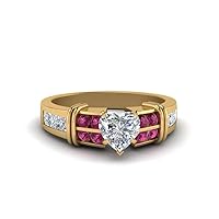 Choose Your Gemstone Channel Set Wide Diamond CZ Ring yellow gold plated Heart Shape Side Stone Engagement Rings Matching Jewelry Wedding Jewelry Easy to Wear Gifts US Size 4 to 12