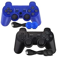 PS-3 Controller, PS-3 Controller Wireless Bluetooth Gamepad Double Vibration Remote Joystick for Playstation3 with Charging Cord (2-Pack)