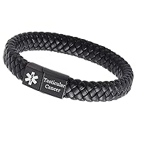 Free Customized Medical First Aid Bracelets for Women Men Leather Alert ID Wristband for Emergency,Black