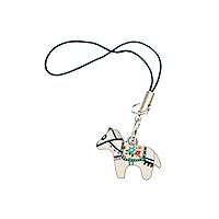 Dala Horse Cell Phone Pendant Sweden Christmas Enamelled White - Handmade Fashion Jewelry - Pendant Keychain