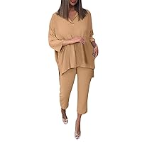 Lounge Sets for Women Cotton Linen Two Piece 2024 Trendy Outfits Short Sleeve Top & Long Pants Suits Sets Tracksuits