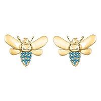 Gold & Diamonds JewelleryCute Honey Bee Round Gemstone Unique Stud Earrings in 14K Yellow Gold Plated For Girl's & Women