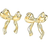 Women's Bow Stud Earrings Fashion Delicate 14k Gold Silver Ribbon Earrings for Studding Simplicity and Cute Earrings Jewellery for Women and Girls