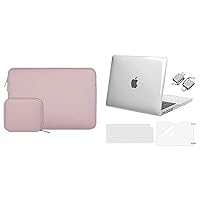 MOSISO Compatible with MacBook Pro 14 inch Case 2023-2021 Release M2 A2779 A2442 M1, Plastic Hard Case&Neoprene Sleeve Bag&Keyboard Cover&Screen Protector&Type C Adapter 2 Pack,Baby Pink&Crystal Clear
