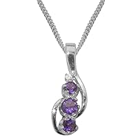 Solid 925 Sterling Silver Natural Amethyst & Cubic Zirconia Womens Pendant & Chain Necklace - Choice of Chain lengths