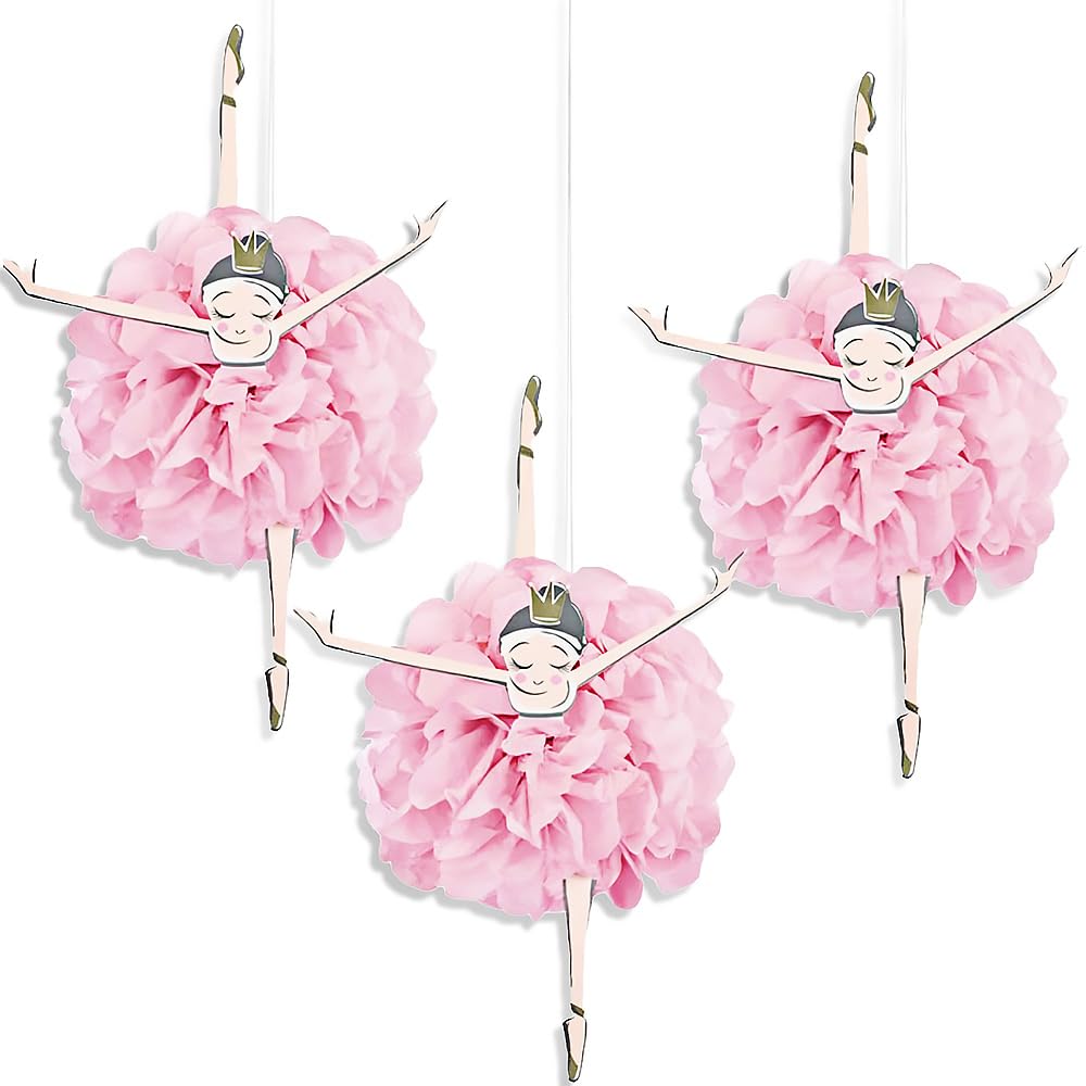 Pink & Gold Ballerina Hanging Tissue Pom Pom Decorations - 9