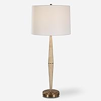 MY SWANKY HOME Contemporary Tapered Beige Travertine Stone 38in Slim Pole Table Lamp Minimalist