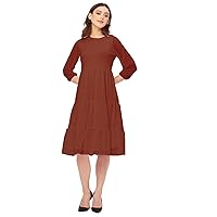 Round Neck Tiered Solid Georgette Dress - Women's Boho Tiered Dress