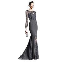Women's Elegant Mermaid Lace Long Sleeves Prom Dress with Side Slit Evening Formal Dress