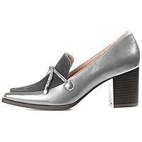 Women Chunky Block Heel Loafers Pumps with Bows Square Closed Toe Slip On Oxford Loafer Shoes Two-Toned Suede Dress Loafers Mid Stacked Heel Work Shoes Office Ladies Formal Vintage 4-11 M US