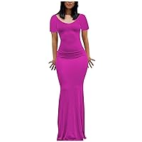 Womens Sexy Bodycon Maxi Dresses For Evening Party Summer Short Sleeve V Neck Elegant Floor Length Formal Party Dress