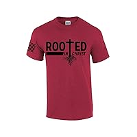 Rooted in Christ Tree Roots Mens Christian Short Sleeve T-Shirt Graphic Tee