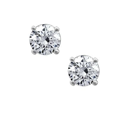 Amazon Collection Yellow Gold Plated, Platinum or Rose Gold Plated Sterling Silver Infinite Elements Cubic Zirconia Stud Earrings | White, Blue, Green, or Pink Cubic Zirconia