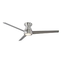 Tip Top Smart Indoor Outdoor 3-Blade Flush Mount Ceiling Fan 52in Brushed Aluminum with 3000K LED Light Kit and Remote works with Alexa and iOS/Android App