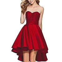 Women's Strapless Sweetheart Satin A Line Homecoming Dress Lace Up Short Cocktail Dress Carmine