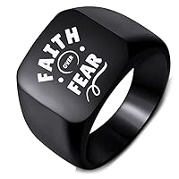 Engraved Stainless Steel Women/Men Faith Over Fear Typography Quotes Bible Verse Finger Jewelry Ring Band