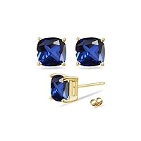 Solid 14K Gold 7mm Cushion Shape Stone Post-With-Friction-Back Stud Earrings