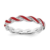 Stackable Expressions Sterling Silver Red Enamel Ring in Silver T-1/2 J-1/2 L-1/2 N-1/2 P-1/2 R-1/2 and 2.5mm 2mm