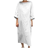 3/4 Sleeve Cotton Linen Dress for Women, 2023 Loose Summer Dresses Casual Crewneck Midi Dresses Fashion Sundresses