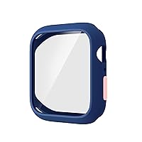 Case Compatible with Apple Watch 7/8/9 41MM with Tempered Glass Screen Protector, Full Coverage Bumper Cover for iWatch Smartwatch Accessories Dark Blue + Pink