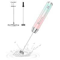 Maestri House Rechargeable Milk Frother with Stand, Handheld Electric Foam Maker Waterproof Detachable Stainless Steel Whisk Drink Mixer Foamer for Lattes, Cappuccino