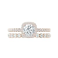 1 CT Cushion Cut Colorless Moissanite Wedding Ring Set for Women, Halo Handmade Moissanite Diamond Bridal Engagement Rings, Anniversary Propose Gifts Her