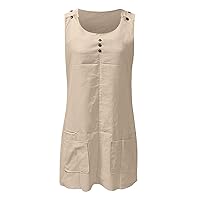 Sexy Off The Shoulder Sleeveless Mini Tank Dress Summer Plus Size Sundress Elegant Button Down Trendy Linen Dress