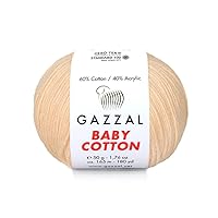 2 Pack (Skein) Gazzal Baby Cotton, 60% Cotton 40% Acrylic, Each Ball 1.76 Oz (50g) / 180 Yards (165m), DK- Worsted, Knitting Yarn, Amigurumi Yarn, Baby Yarn, 3469