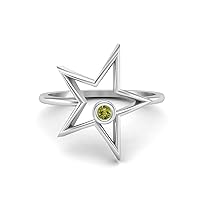 0.03 Ctw Round Peridot Open Star Ring Dainty Star 925 Sterling Silver Statement Ring