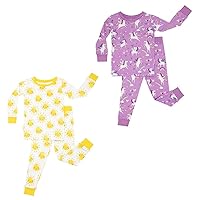 Little Sleepies Unisex Baby Two-Piece Bundle Set, 100% Bamboo Viscose Sleeper for Boys and Girls, Sienna's Unicorns & Sunshine, 12-18M