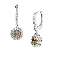 4.55 Round Cut Halo Classic Drop Dangle Champagne CZ Earrings 14k White Gold Plated
