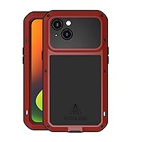 LOVE MEI for iPhone 14 Case,Outdoor Sports Military Heavy Duty Metal Cover Waterproof Shockproof Dustproof Full Body Case with Tempered Glass Screen Protector for iPhone 14 (Red)