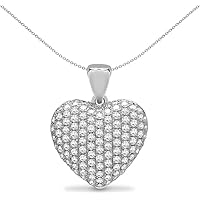AT Jewels Pave Set Round 0.66ct Diamond Domed Love Heart Cluster Pendant 14K White Gold Over