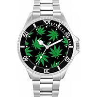 Green and Black Weed Mens Wrist Watch 42mm Case Custom Design