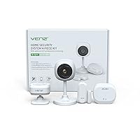 VENZ 4 Piece Wireless Home Security System - Optional 24/7 Professional Monitoring - No Contract - Compatible with Alexa and Google Assistant - DIY 4 Pieces-Kit with App Alert