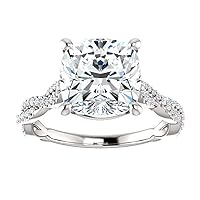 Siyaa Gems 5 CT Cushion Diamond Moissanite Engagement Rings Wedding Ring Eternity Band Solitaire Halo Hidden Prong Silver Jewelry Anniversary Promise Ring Gift