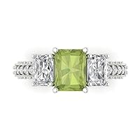 Clara Pucci 4.26 ct Emerald Cut Solitaire 3 stone Genuine Natural Peridot Engagement Promise Anniversary Bridal Ring 18K White Gold