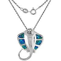 Sterling Silver Synthetic Opal Stingray Necklace in Blue & Pink CZ Accent 1 1/8 inch Rope Chain