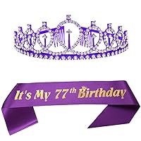 77th Birthday Party Supplies Women Happy 77th Birthday Sash and Birthday Tiara Cystal Princess Crowns Birthday Decorations Favors Gift