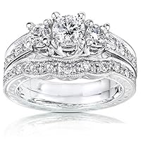 Gleaming Three Stone Inexpensive Diamond Wedding Set 1 Carat Round Cut Diamond on 10k Gold
